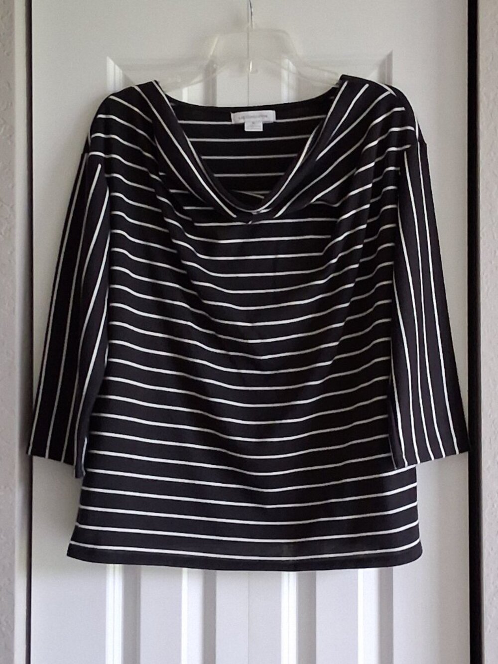 Liz Claiborne Black & White Strip 3/4 Sleeve Cowl Neck Top Women's Size XL